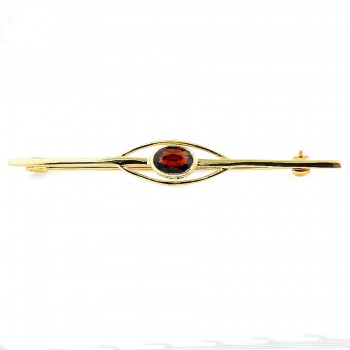 9ct Gold Garnet Bar Brooch